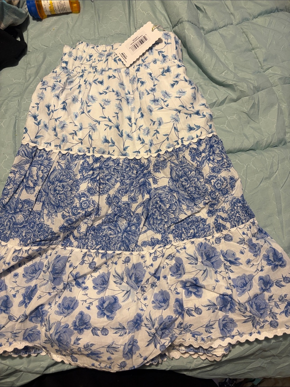 Floral Simply Southern Tiered Midi Skirt - Blue/White large